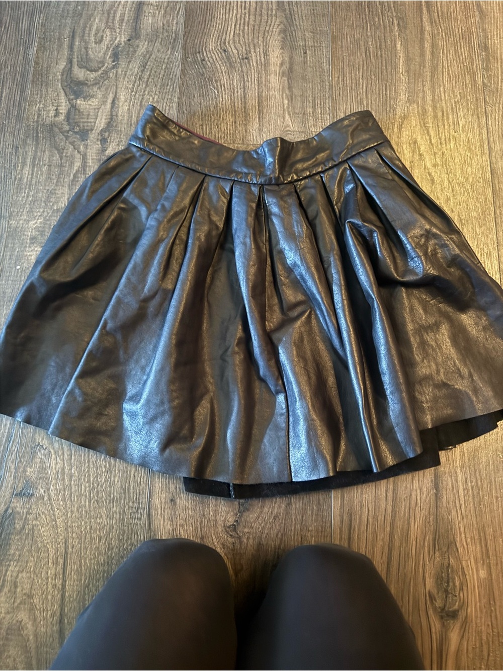 Alice + Olivia Black Leather Circle Skirt